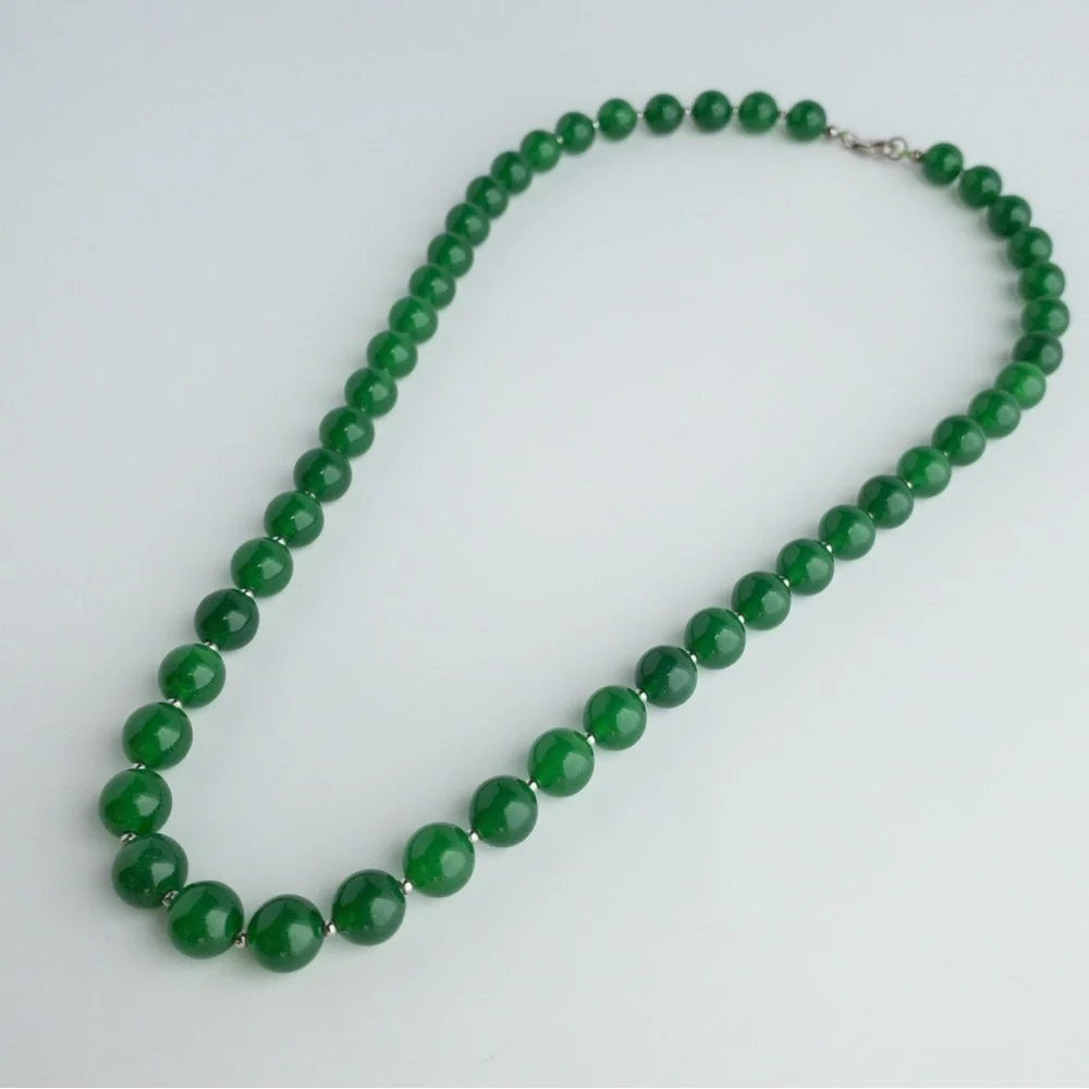 Dark Green Aventurine Beaded Necklace 925 8mm Round Natural Gemstone Beads 18” - Picture 8 of 13